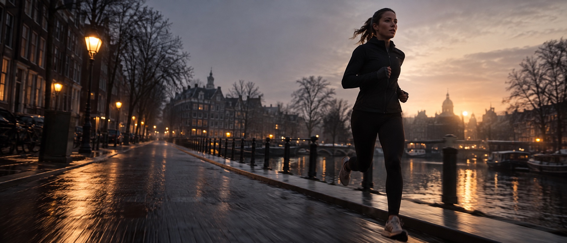 Hardloper traint in de vroege ochtend