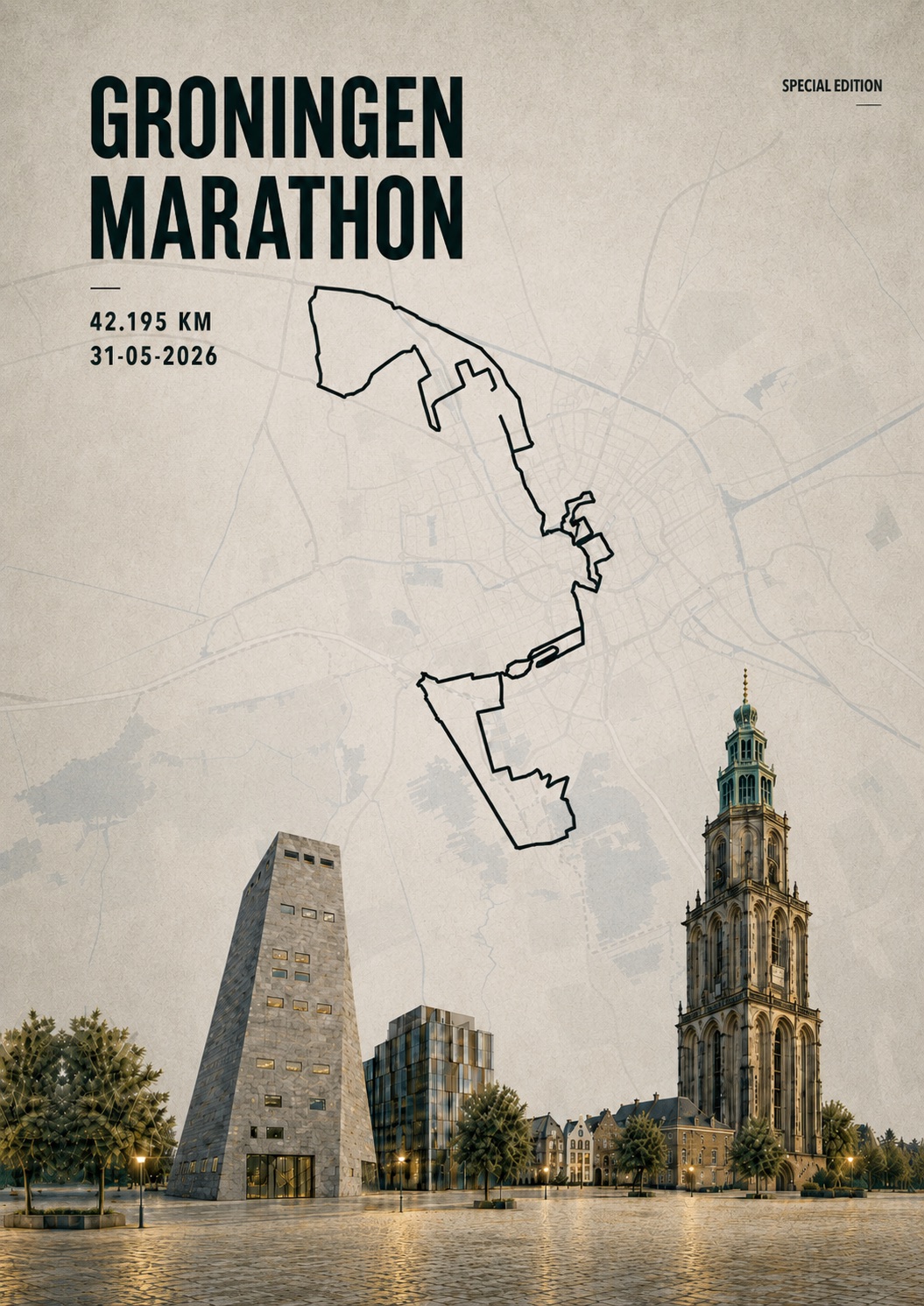 PostFinish-poster voor Marathon Groningen 2026